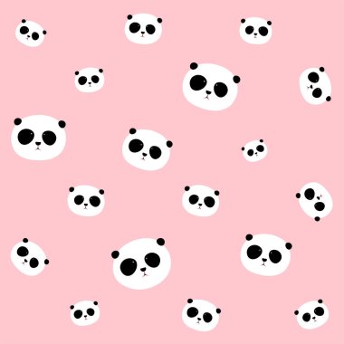 Dikişsiz vektör desen: Panda baş / yüz açık pembe renkli desen