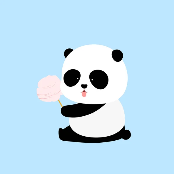 Vector Illustration Cute Cartoon Giant Panda Sitting Ground Sticking Tongue — Stock Vector
