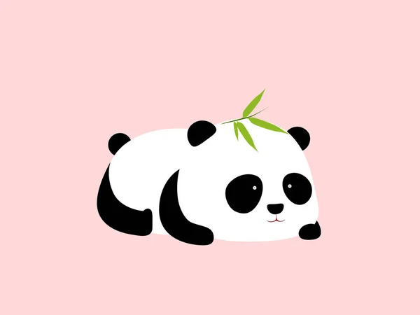Vektorové Ilustrace Roztomilý Kreslený Panda Obra Leží Břiše Bambusových Listů — Stockový vektor