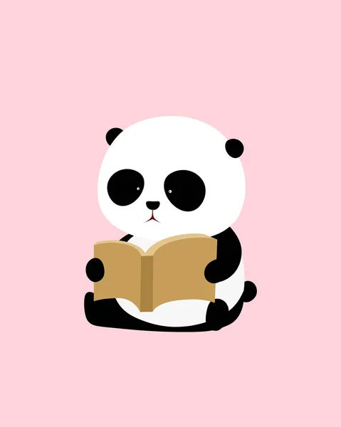 Vektör Çizim Sevimli Çizgi Dev Panda Yere Bir Kitap Okuma — Stok Vektör
