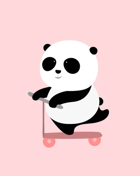 Vektör Ilişkindir Sevimli Çizgi Dev Panda Pembe Bir Scooter Üzerinde — Stok Vektör
