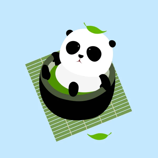 Vector Illustration Cute Cartoon Giant Panda Lying Cup Green Tea — Stock Vector
