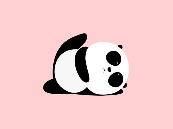 Vector Illustration: A cute cartoon giant panda is doing yoga, lying down and raising one leg.