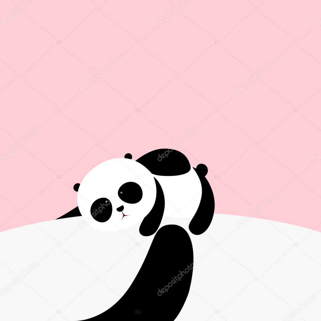 Vector Illustration: A cute cartoon little panda is lying on the belly of his father / mother, his father / mother is holding him in his / her arms, for Happy Father's Day, Happy Mother's Day
