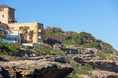 Bondi Beach Tamarama plaja giden yolu güzel yaz Sydney'de kıyı.