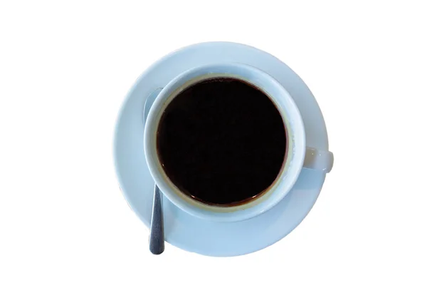 Bovenaanzicht Een Kopje Zwarte Koffie Isoleren Witte Achtergrond — Stockfoto