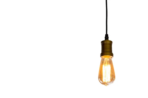 Vintage fikir concept.with kırpma yolunu izole beyaz arka plan asılı ampul