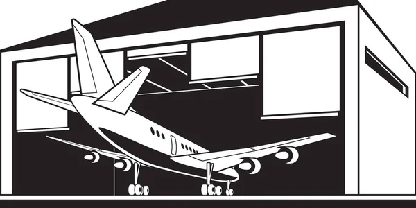 Повітряне Судно Входить Ангар Аеропорту Векторні Ілюстрації — стоковий вектор