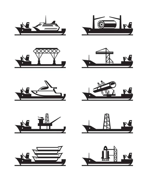 Különböző Nehéz Lift Hajók Vektor Illusztráció — Stock Vector
