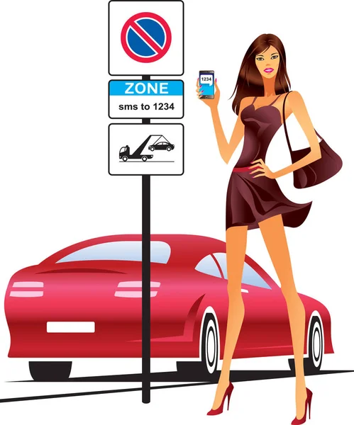 Modemodell Sendet Sms Zum Parken Des Autos Vektor Illustration — Stockvektor