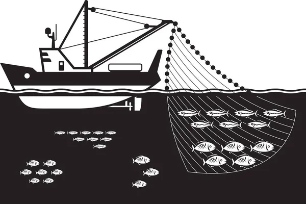 Buque Pesquero Mar Ilustración Vectorial — Vector de stock