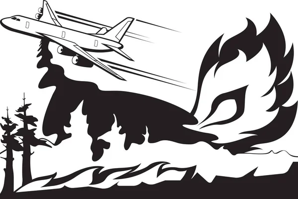 Löschflugzeug Löscht Waldbrand Vektor Illustration — Stockvektor