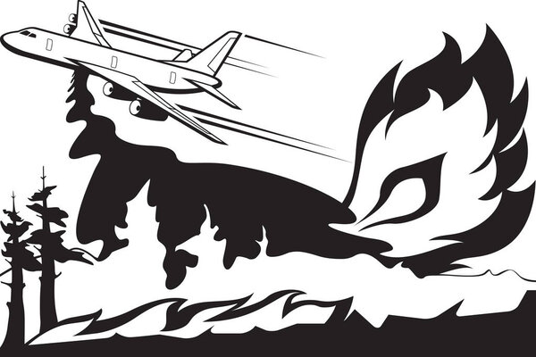 Пожарные самолеты тушат лесной пожар - векторная иллюстрация
