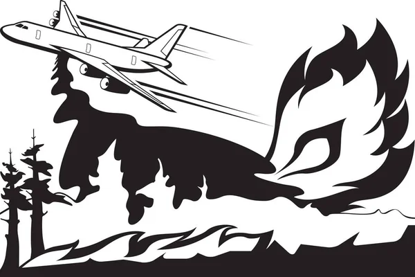 Yangın Söndürme Uçak Orman Yangını Vektör Çizim Söndürür — Stok Vektör