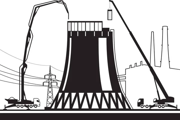 Construção Uma Torre Arrefecimento Central Eléctrica Ilustração Vetorial — Vetor de Stock