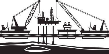 Yüzer vinç montaj petrol sondaj platformu denizde - vektör çizim