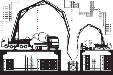 Beton pompası kamyon şantiye - vektör çizim üzerinde