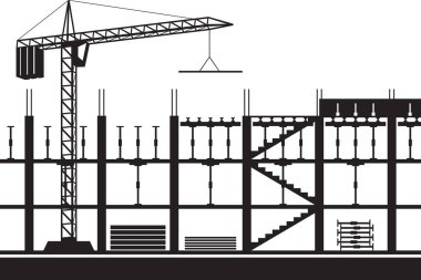 Construction of scaffolding for concrete slab - vector illustration clipart