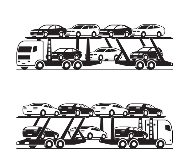 Φορτηγό Μεταφορέας Αυτοκινήτων Στην Προοπτική Εικονογράφηση Διάνυσμα — Διανυσματικό Αρχείο