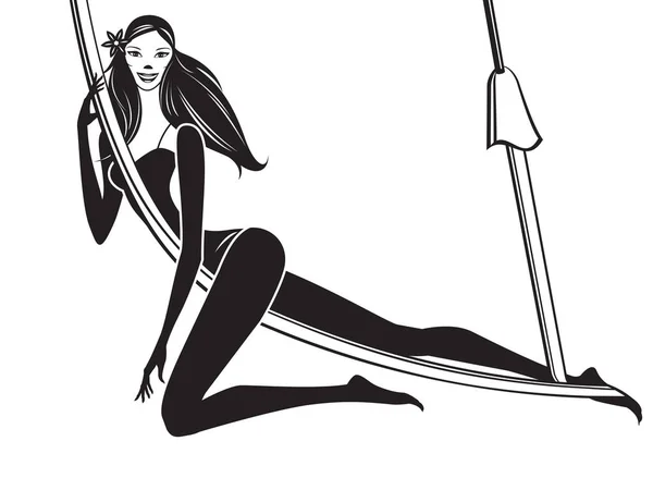 Femme Faisant Yoga Avec Des Soies Aériennes Illustration Vectorielle — Image vectorielle