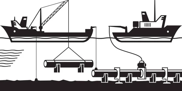 Byggandet Rörledning Botten Havet Vektorillustration — Stock vektor