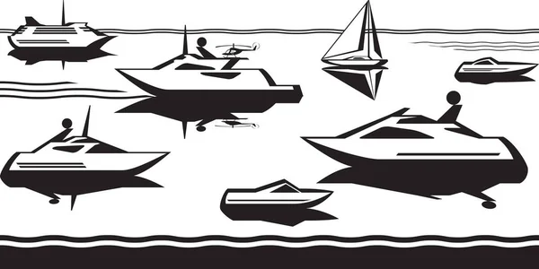 Bateaux Passagers Yachts Dans Mer Illustration Vectorielle — Image vectorielle