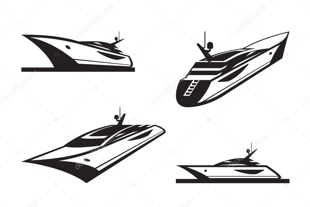 Yacht in different perspective - vector illustration