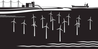 Offshore Rüzgar türbinleri çiftliği - vektör çizim