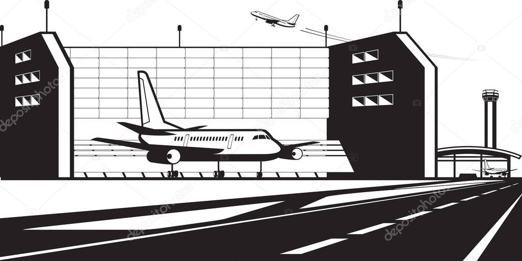 Aircraft engine test stand at airport - vector illustration