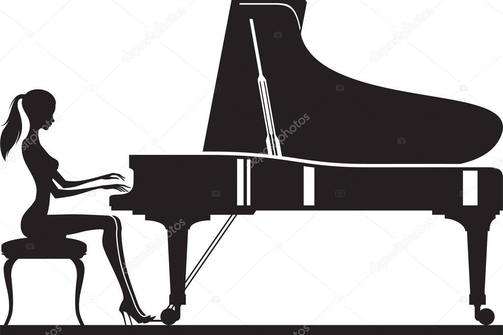 Woman playing piano on stage - vector illustration