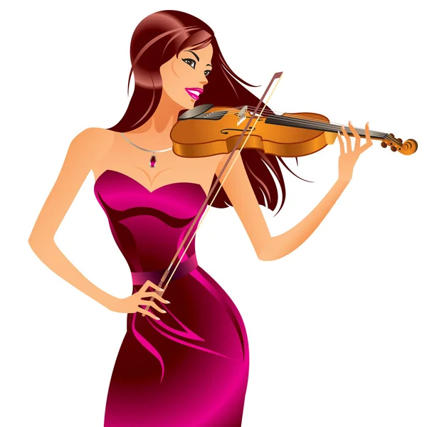 Красива Жінка Грає Скрипці Векторні Ілюстрації — стоковий вектор