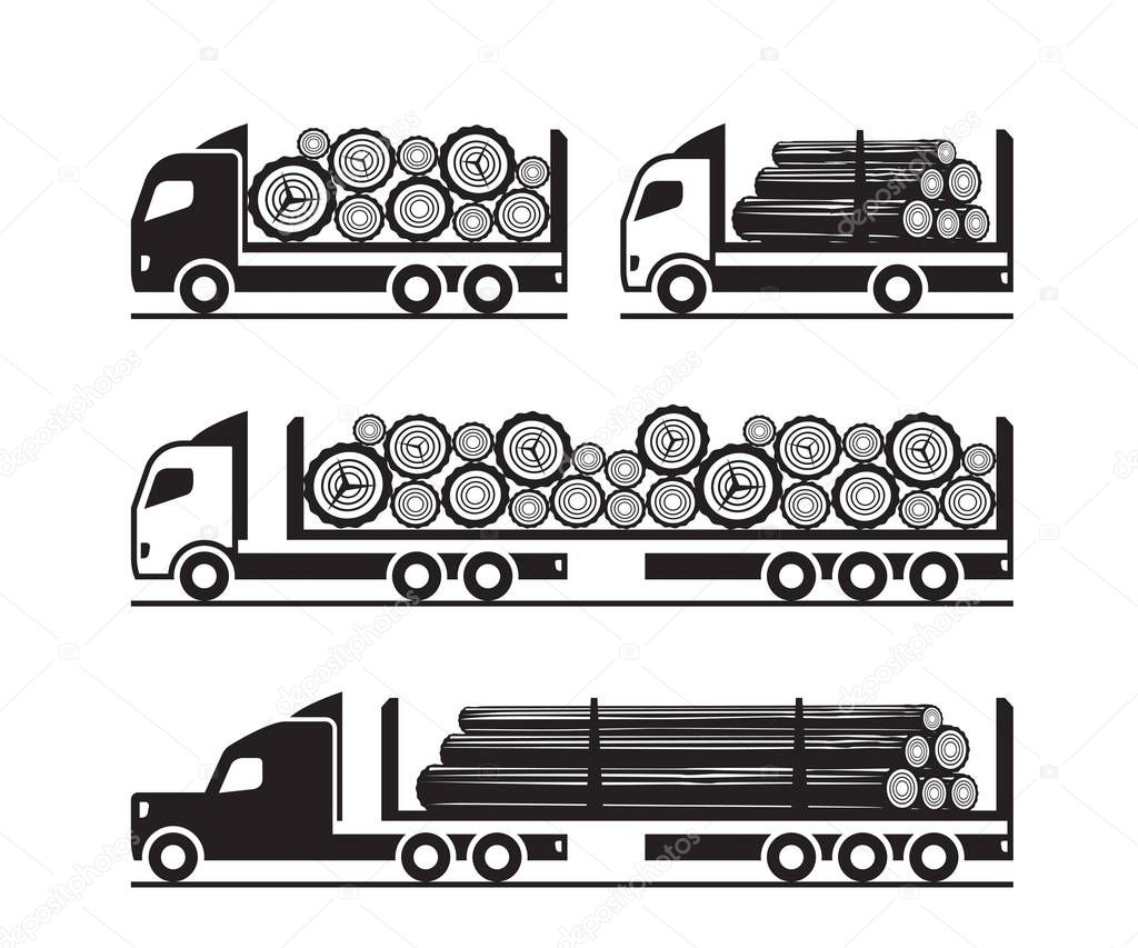 Trucks for  transport of wooden logs - vector illustration