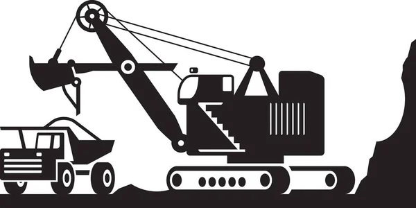 Excavator Loading Heavy Duty Truck Ore Vector Illustration — Stock Vector