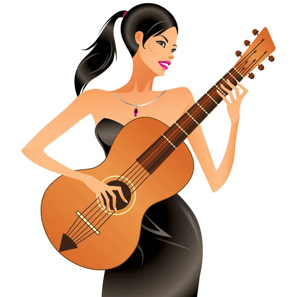 Mulher Bonita Tocando Guitarra Acústica Ilustração Vetorial —  Vetores de Stock
