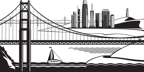 Vista San Francisco Desde Golden Gate Bridge Ilustración Vectorial — Archivo Imágenes Vectoriales