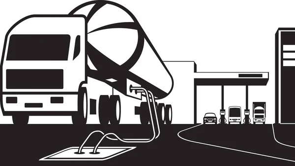ベクトル図でタンク トラック読み込みガソリン スタンド — ストックベクタ