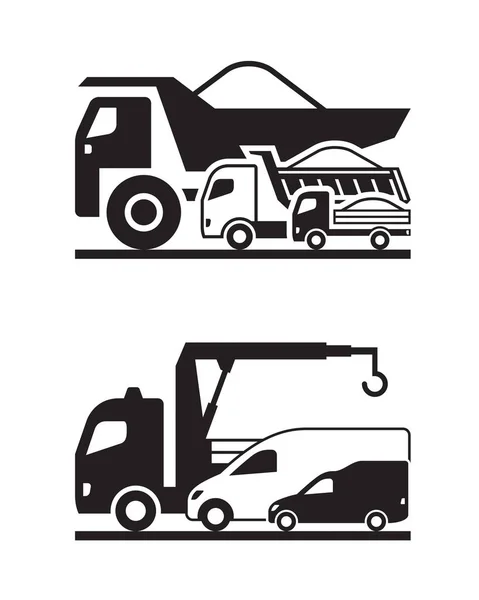 Vários Caminhões Construção Ilustração Vetorial — Vetor de Stock
