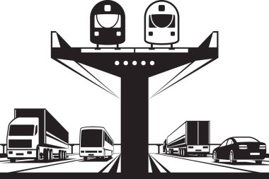 Karayolu üzerinde Demiryolu flyover - vektör illüstrasyon