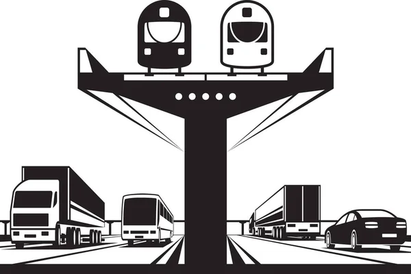 Linia Kolejowa Nad Autostradą Ilustracja Wektorowa — Wektor stockowy