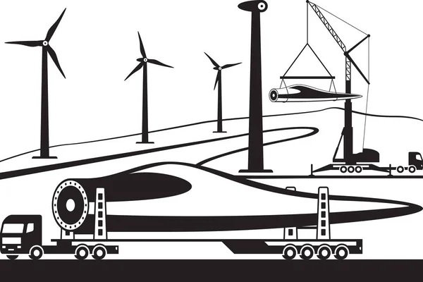 Vrachtwagen Uitvoering Windturbine Blade Vector Illustratie — Stockvector