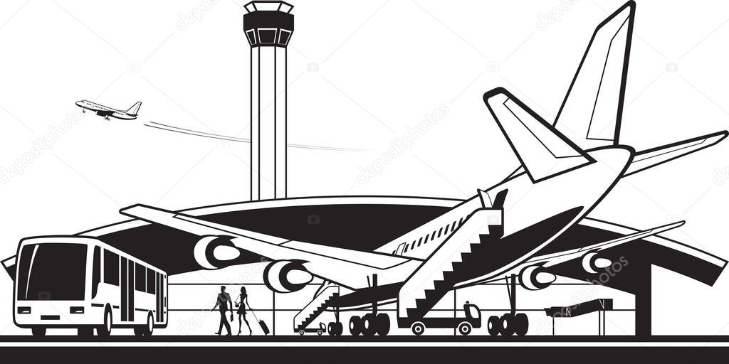 Aircraft landed at airport - vector illustration