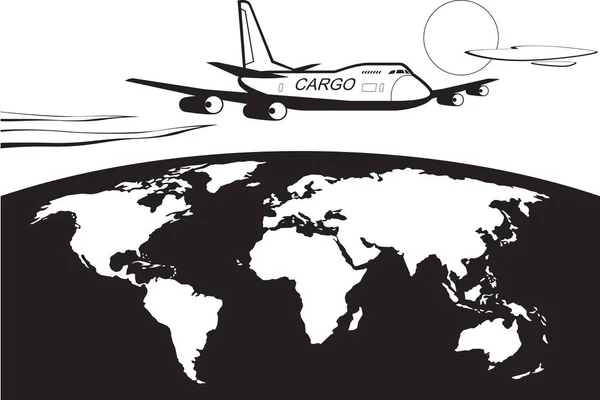 世界中を飛ぶ貨物機 ベクトルイラスト — ストックベクタ