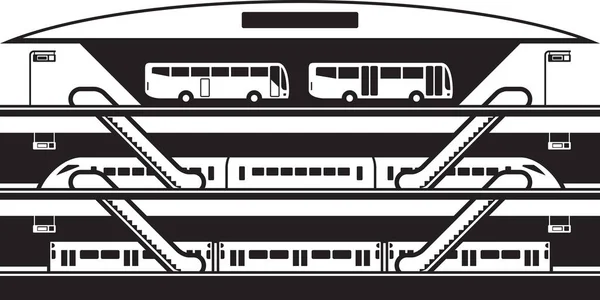 Parada Diferentes Niveles Trenes Autobuses Subterráneos Ilustración Vectorial — Vector de stock