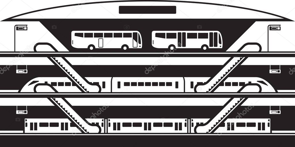Stop at different levels of buses trains and subways - vector illustration
