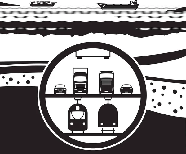 Multifunktionell Järnväg Och Motorväg Tunnel Hav Vektor Illustration — Stock vektor