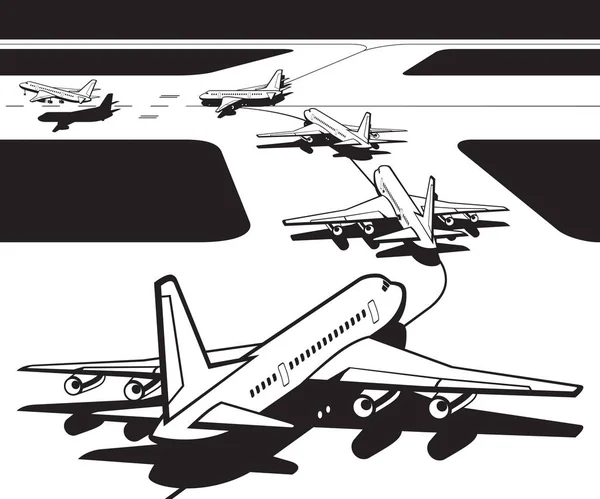 Aeromobili Passeggeri Attesa Del Decollo Dall Aeroporto Illustrazione Vettoriale — Vettoriale Stock