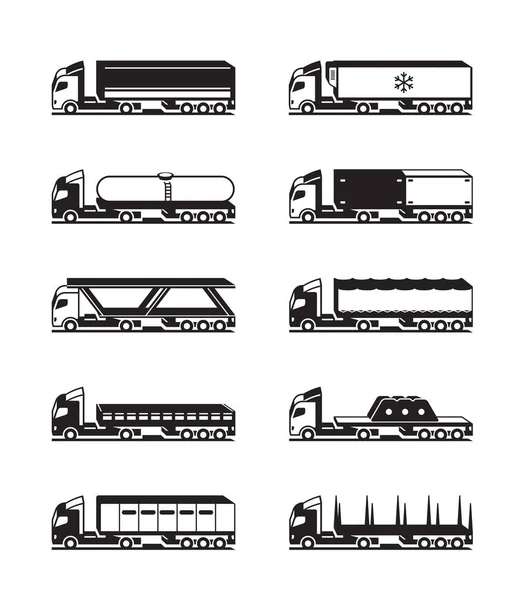 Trucks Met Aanhangwagens Van Bovenaf Vector Illustratie — Stockvector