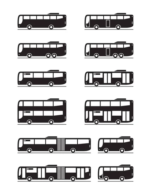 Olika Kollektivtrafikbussar Vektorillustration — Stock vektor