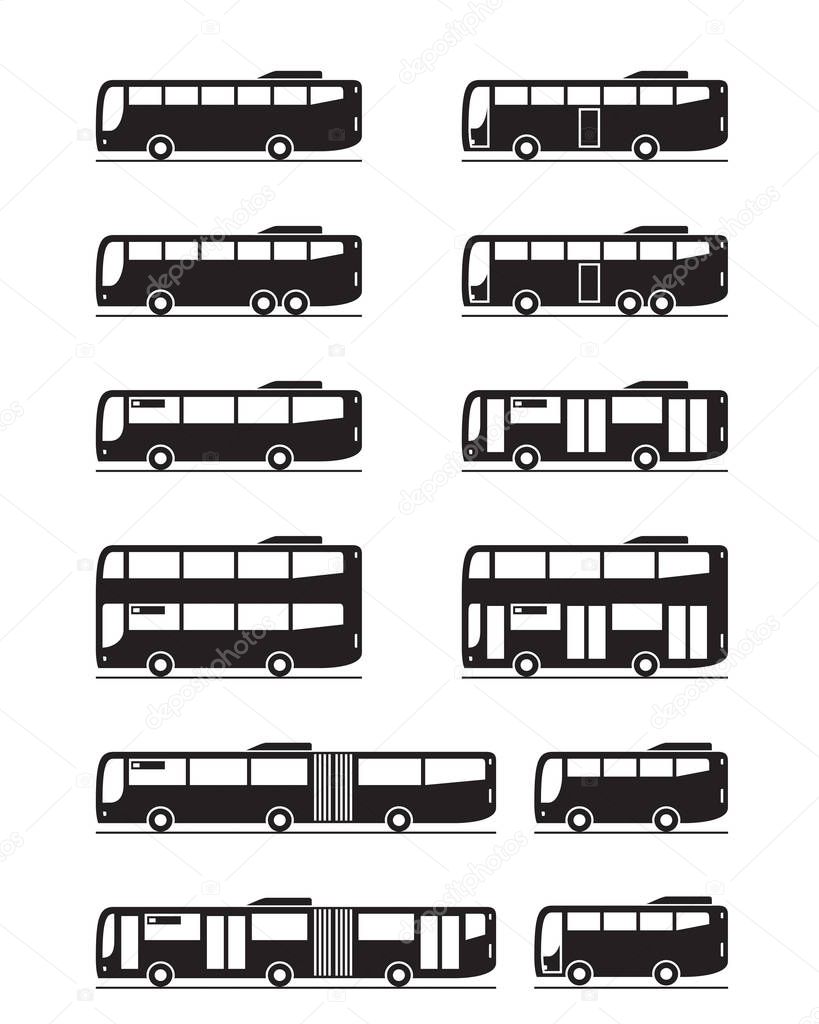 Various public transport buses - vector illustration