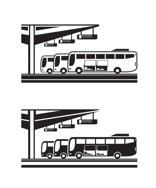 Busse Für Die Abfahrt Vom Bahnhof Vektorillustration — Stockvektor